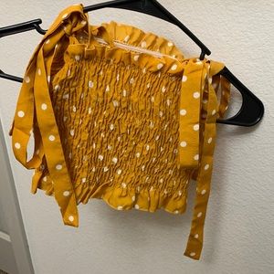 SHEIN Polka Dot Shirred Knotted Straps Top